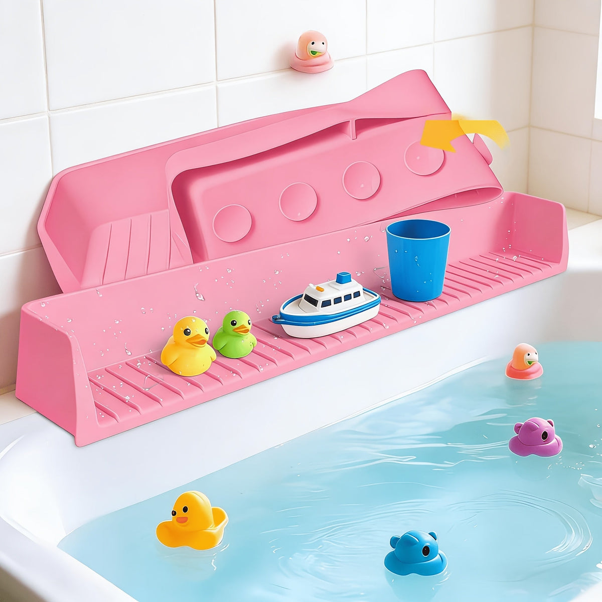 Silicone Bathtub Splash Guard Organizer - 11 Suction Cups and Foldable Design – view 5