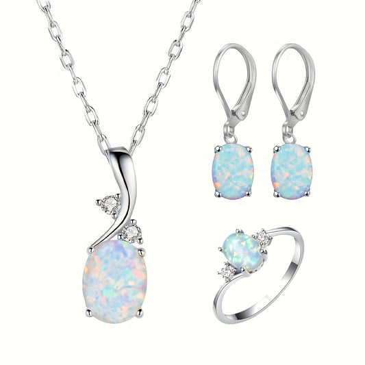 Silver Jewelry Set for Women - 925 Silver Opal-Style, 4 Coordinated Pieces - main product view