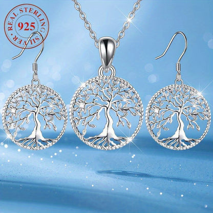 Silver Jewelry Set for Women - 925 Silver Tree of Life, Necklace and Earrings - 925 silver detail