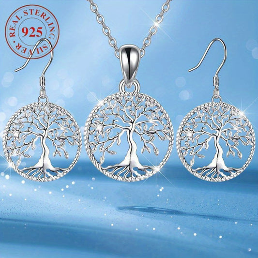 Silver Jewelry Set for Women - 925 Silver Tree of Life, Necklace and Earrings - 925 silver detail