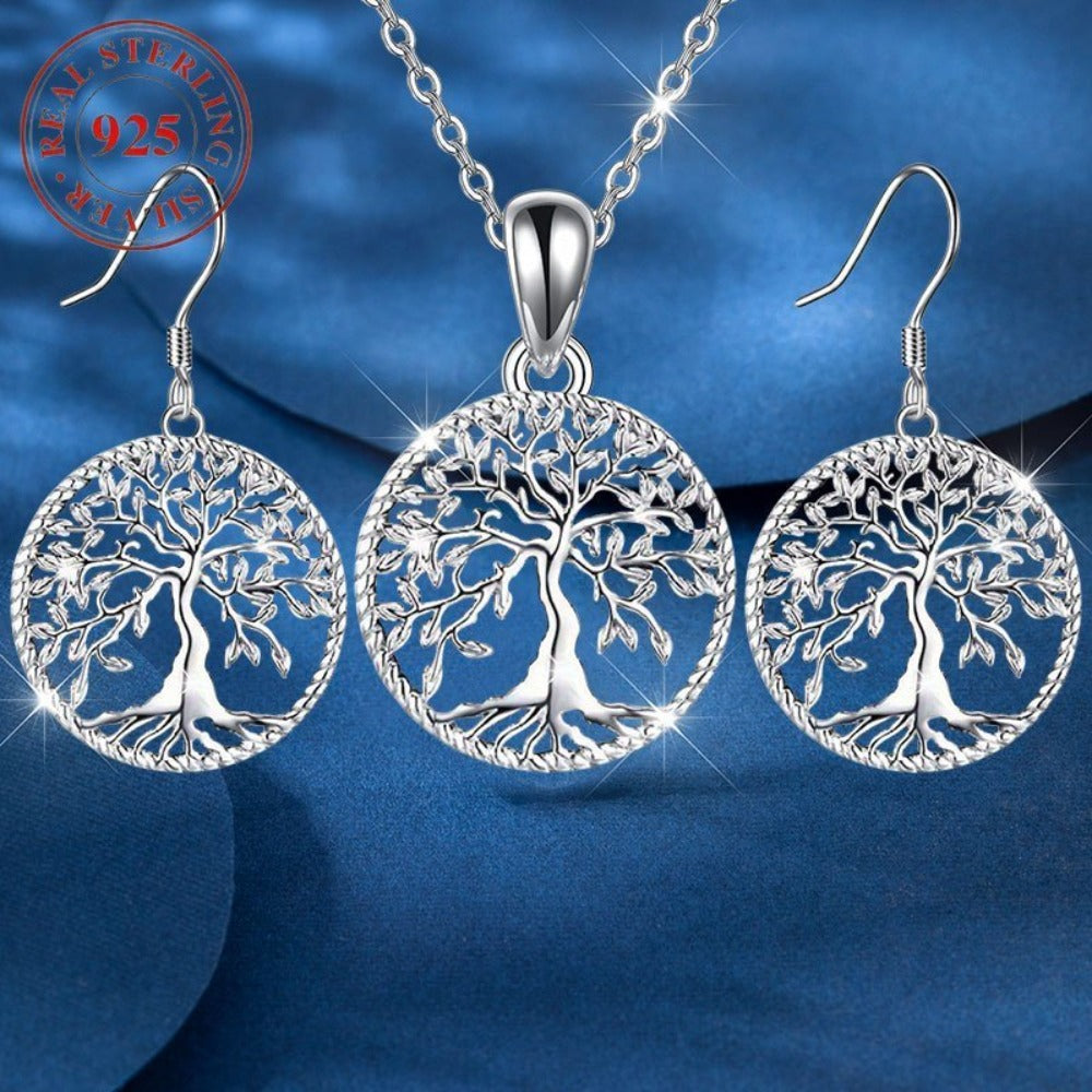 Silver Jewelry Set for Women - 925 Silver Tree of Life, Necklace and Earrings - 925 silver detail