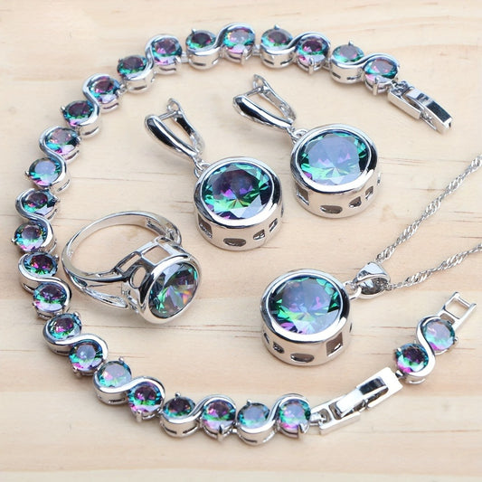 Silver Jewelry Set for Women - Silver-Tone Blue CZ, 5 Coordinated Pieces - main product view