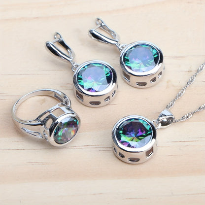Silver Jewelry Set for Women - Silver-Tone Blue CZ, 5 Coordinated Pieces - product detail view 2