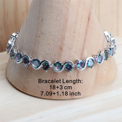 Silver Jewelry Set for Women - Silver-Tone Blue CZ, 5 Coordinated Pieces - size chart Bracelet Length: 18+3cm