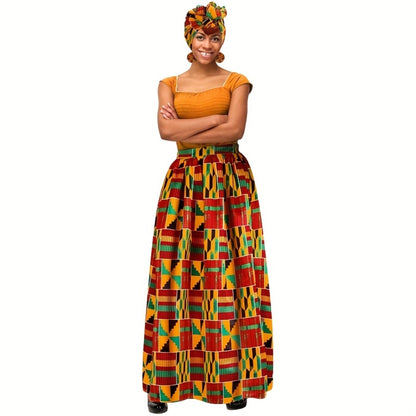 Skirt Sets - African Print Maxi Set 3 Piece Ankara Stretch with Pockets | Matching Head - product detail view 5