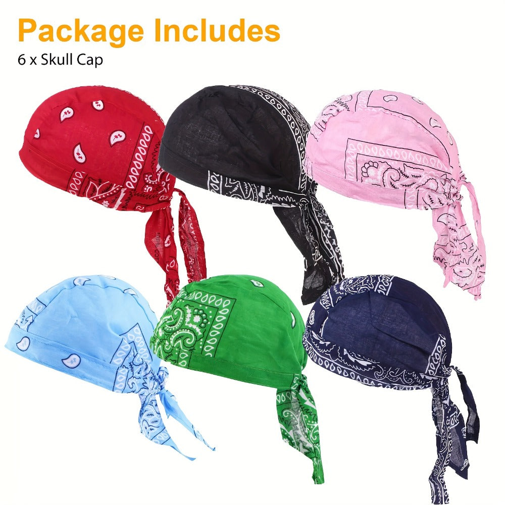 Skull Cap - Do Rag 6pcs Set Paisley Bandana Hat Hip Hop Quick-Dry Stretch Breathable - product detail view 6
