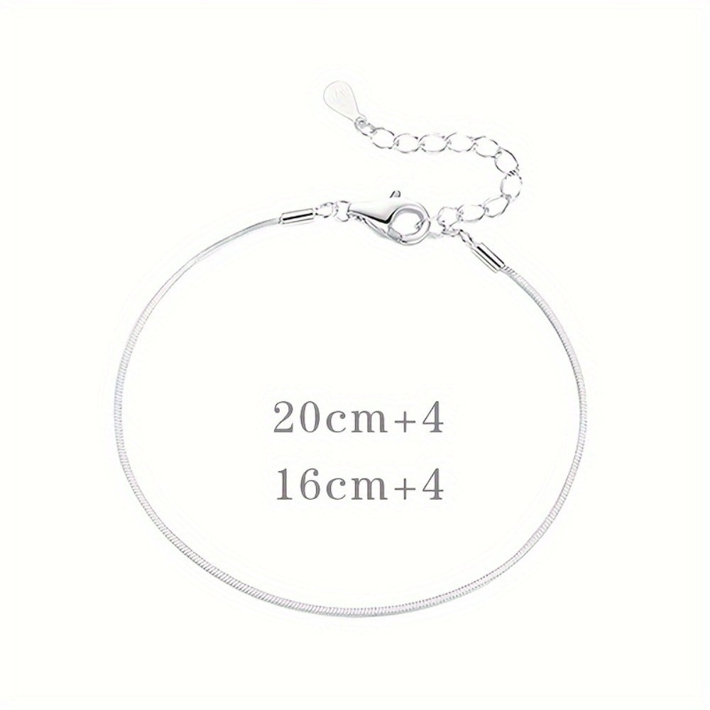 Snake Chain Necklace - 925 Silver Snake Chain, Smooth Minimal Style - size chart 20cm+4 16cm+4
