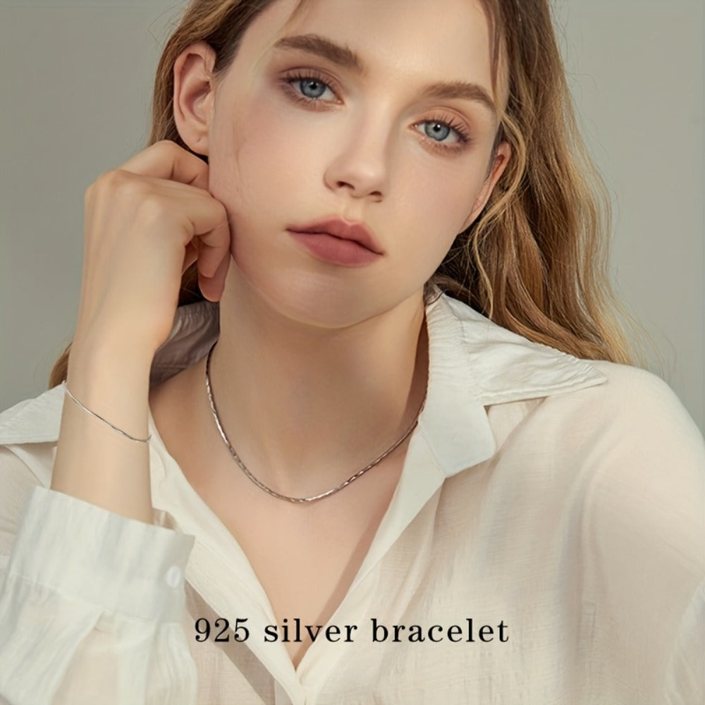 Snake Chain Necklace - 925 Silver Snake Chain, Smooth Minimal Style - 925 silver detail
