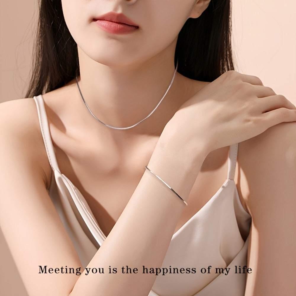 Snake Chain Necklace - 925 Silver Snake Chain, Smooth Minimal Style - product detail view 14