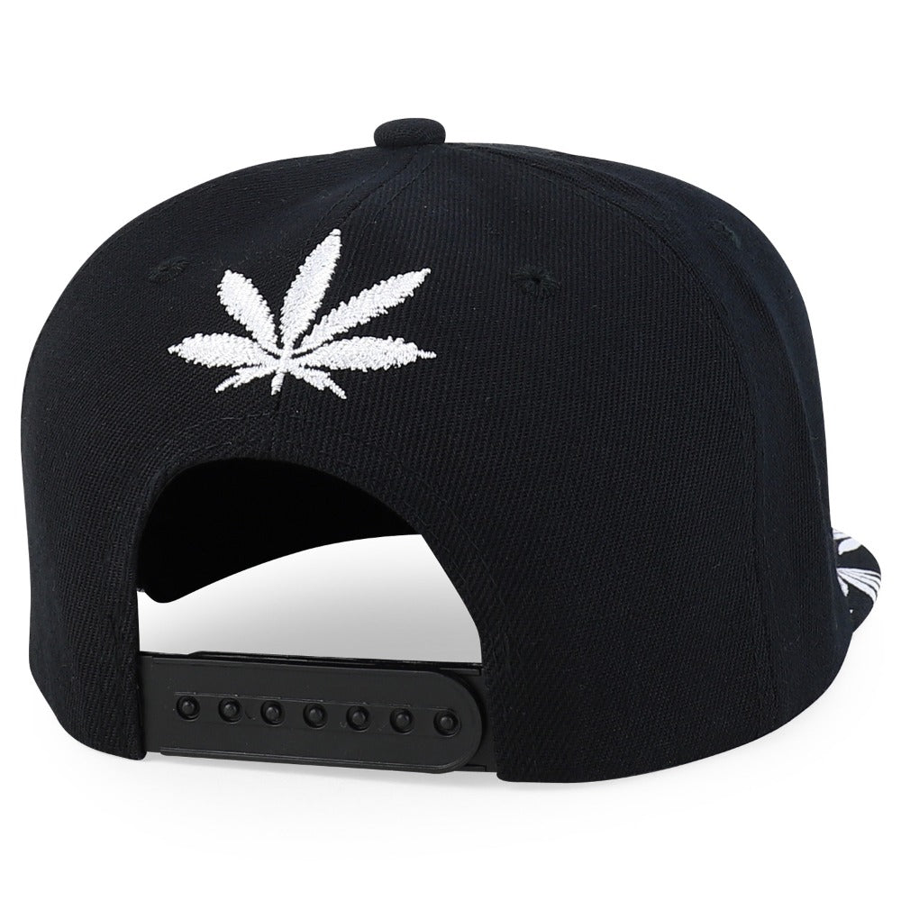 Snapback Cap - Rasta MJ Leaf 3D Embroidered Flat Bill High Profile 6 Panel Structured - product detail view 4