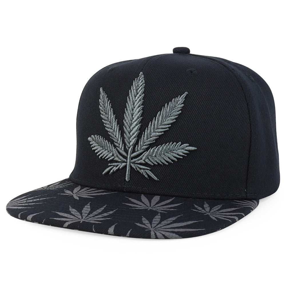 Snapback Cap - Rasta MJ Leaf 3D Embroidered Flat Bill High Profile 6 Panel Structured - product detail view 5