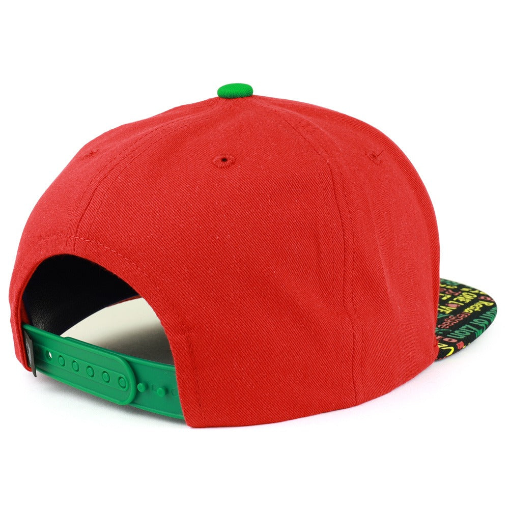 Snapback Cap - Rasta MJ Leaf 3D Embroidered Flat Bill High Profile 6 Panel Structured - product detail view 7
