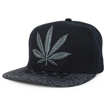 Snapback Cap - Rasta MJ Leaf 3D Embroidered Flat Bill High Profile 6 Panel Structured - product detail view 8