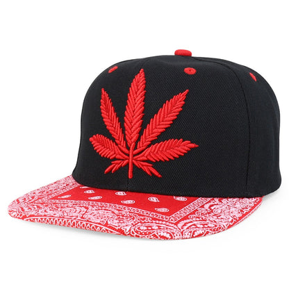 Snapback Cap - Rasta MJ Leaf 3D Embroidered Flat Bill High Profile 6 Panel Structured - product detail view 10