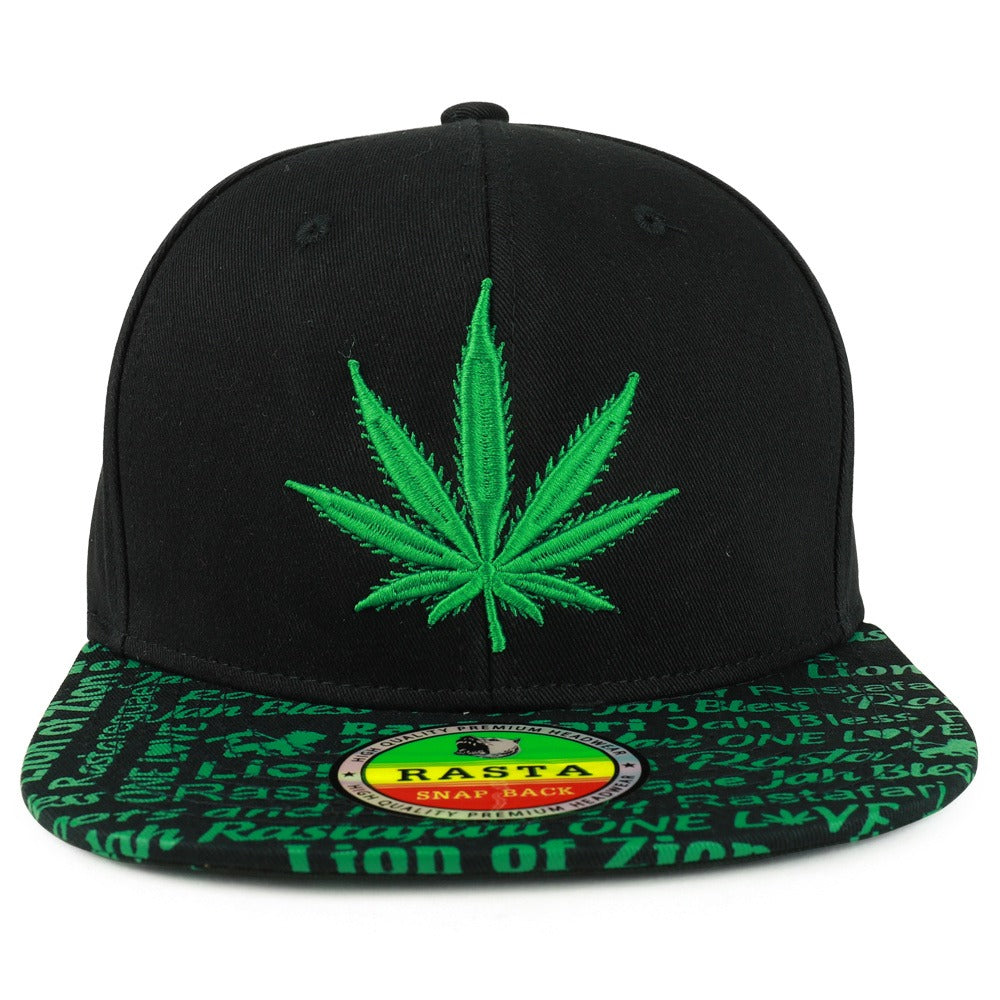 Snapback Cap - Rasta MJ Leaf 3D Embroidered Flat Bill High Profile 6 Panel Structured - product detail view 11