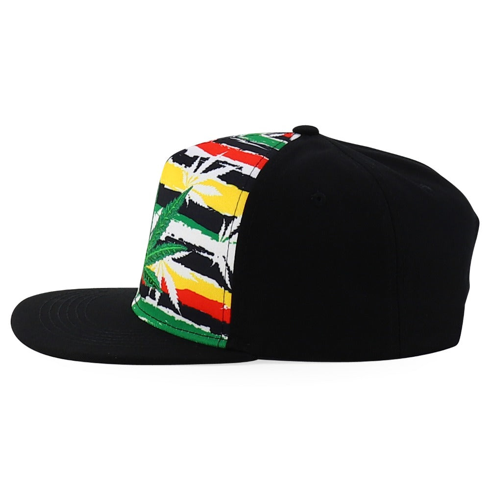 Snapback Cap - Rasta MJ Leaf 3D Embroidered Flat Bill High Profile 6 Panel Structured - product detail view 16