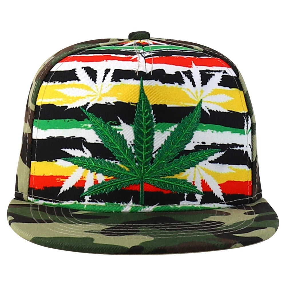 Snapback Cap - Rasta MJ Leaf 3D Embroidered Flat Bill High Profile 6 Panel Structured - product detail view 18