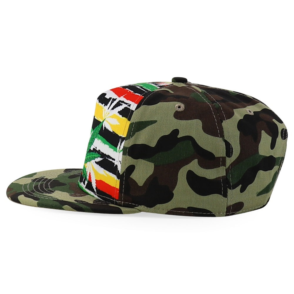 Snapback Cap - Rasta MJ Leaf 3D Embroidered Flat Bill High Profile 6 Panel Structured - product detail view 19