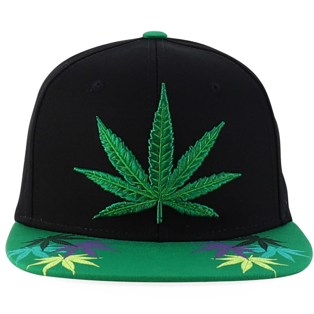 Snapback Cap - Rasta MJ Leaf 3D Embroidered Flat Bill High Profile 6 Panel Structured - product detail view 21