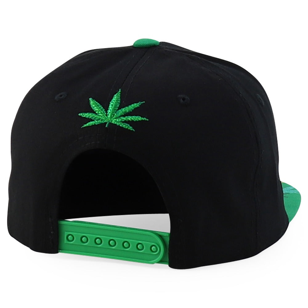 Snapback Cap - Rasta MJ Leaf 3D Embroidered Flat Bill High Profile 6 Panel Structured - product detail view 22