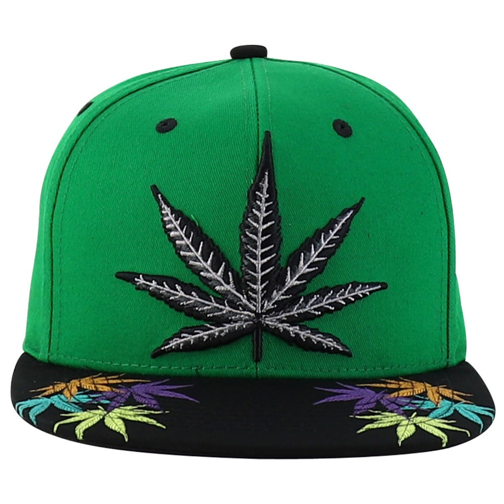 Snapback Cap - Rasta MJ Leaf 3D Embroidered Flat Bill High Profile 6 Panel Structured - product detail view 23