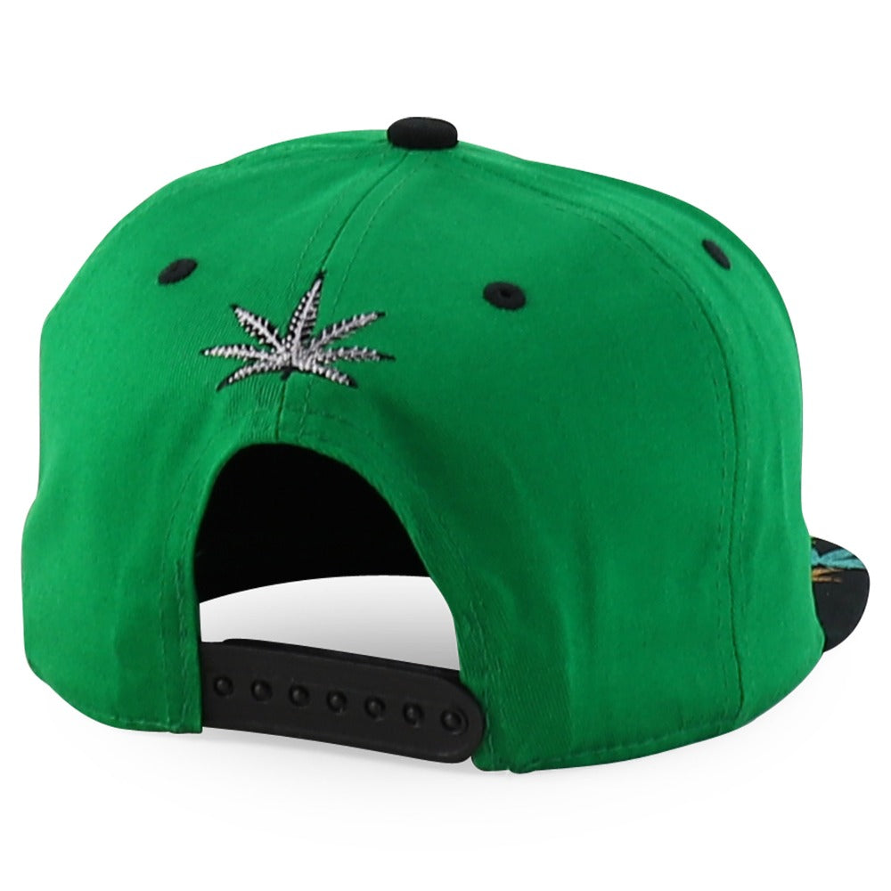 Snapback Cap - Rasta MJ Leaf 3D Embroidered Flat Bill High Profile 6 Panel Structured - product detail view 24