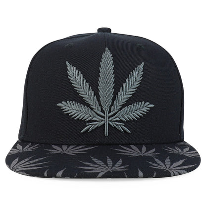 Snapback Cap - Rasta MJ Leaf 3D Embroidered Flat Bill High Profile 6 Panel Structured - product detail view 25