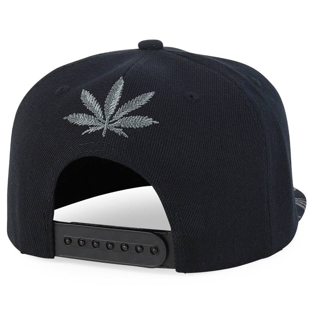 Snapback Cap - Rasta MJ Leaf 3D Embroidered Flat Bill High Profile 6 Panel Structured - product detail view 26