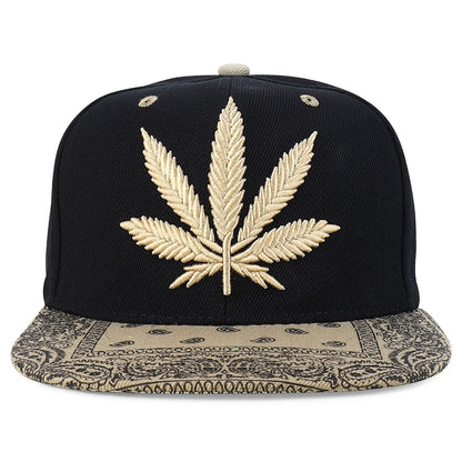 Snapback Cap - Rasta MJ Leaf 3D Embroidered Flat Bill High Profile 6 Panel Structured - product detail view 29