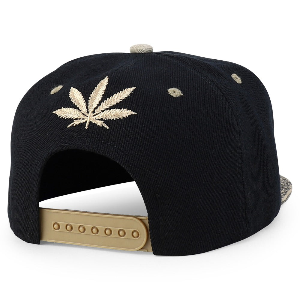 Snapback Cap - Rasta MJ Leaf 3D Embroidered Flat Bill High Profile 6 Panel Structured - product detail view 30