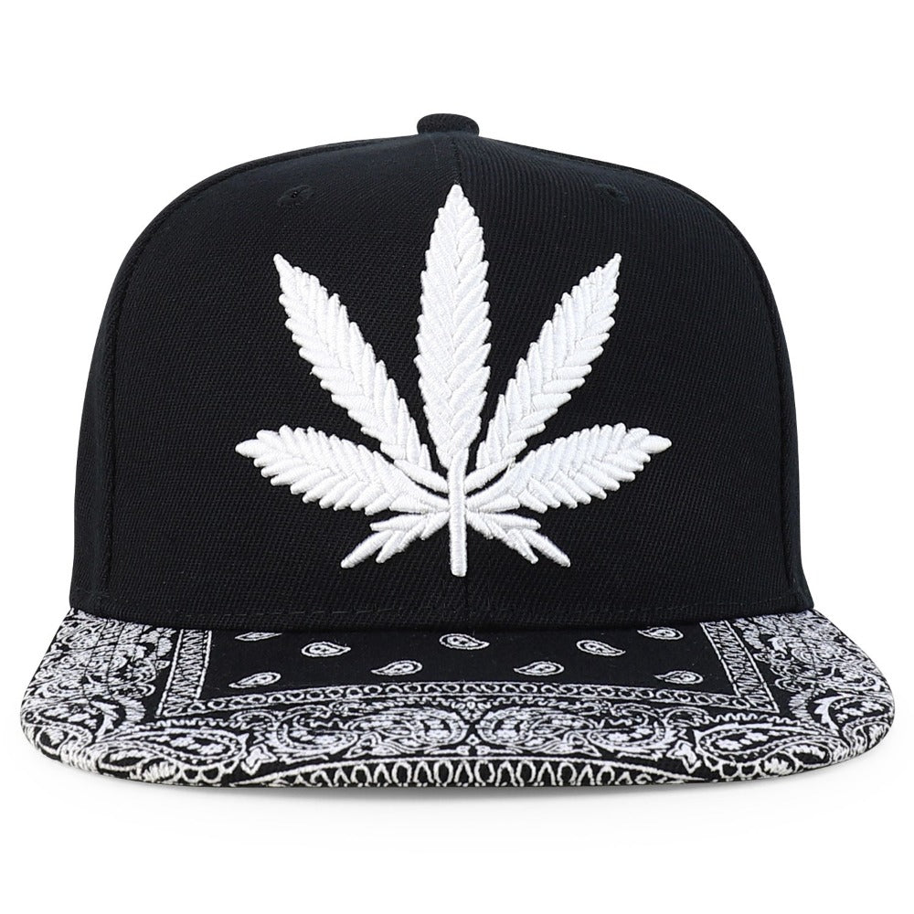 Snapback Cap - Rasta MJ Leaf 3D Embroidered Flat Bill High Profile 6 Panel Structured - product detail view 33