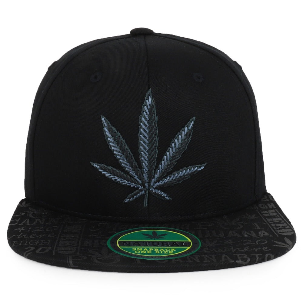 Snapback Cap - Rasta MJ Leaf 3D Embroidered Flat Bill High Profile 6 Panel Structured - product detail view 35