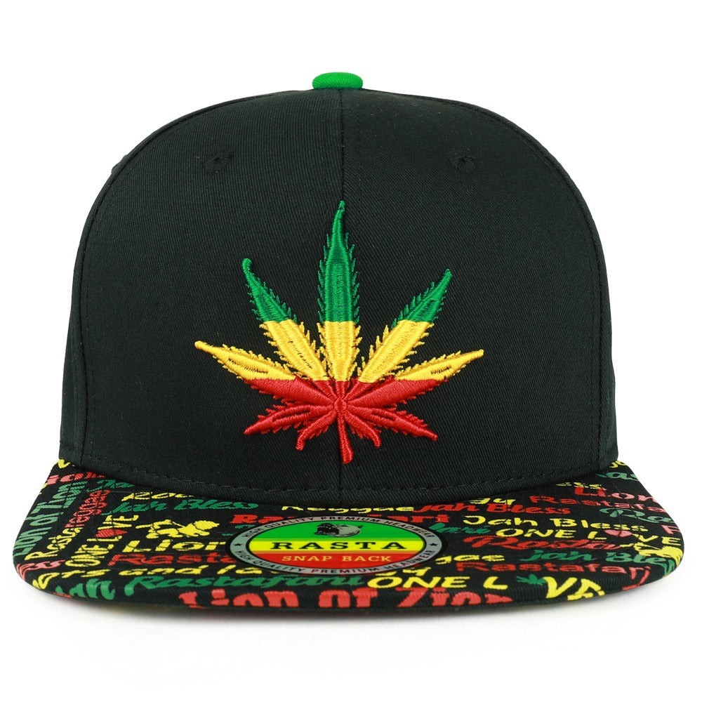 Snapback Cap - Rasta MJ Leaf 3D Embroidered Flat Bill High Profile 6 Panel Structured - product detail view 39