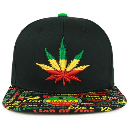 Snapback Cap - Rasta MJ Leaf 3D Embroidered Flat Bill High Profile 6 Panel Structured - product detail view 39