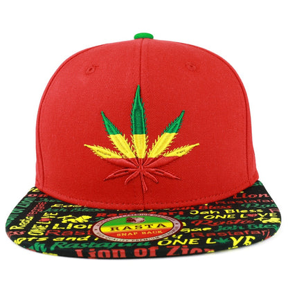 Snapback Cap - Rasta MJ Leaf 3D Embroidered Flat Bill High Profile 6 Panel Structured - product detail view 40