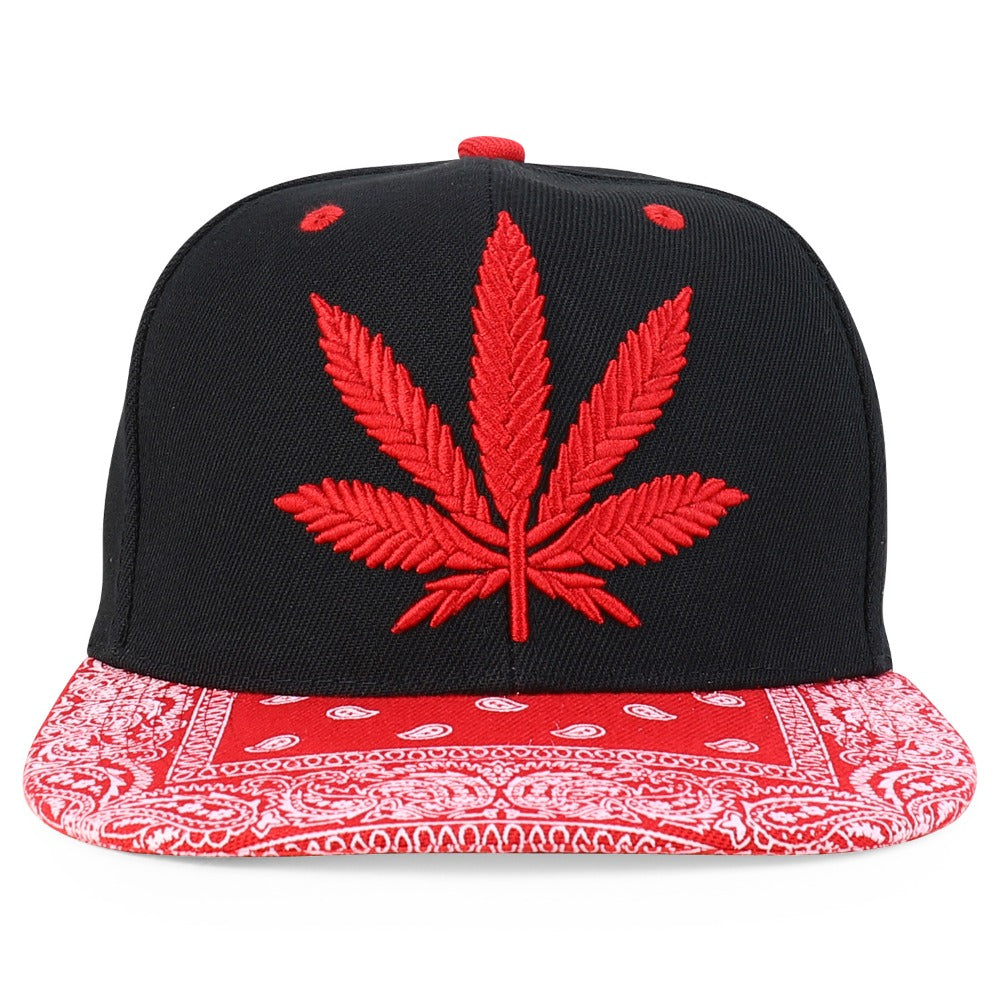 Snapback Cap - Rasta MJ Leaf 3D Embroidered Flat Bill High Profile 6 Panel Structured - product detail view 46
