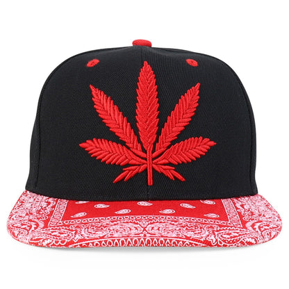 Snapback Cap - Rasta MJ Leaf 3D Embroidered Flat Bill High Profile 6 Panel Structured - product detail view 46
