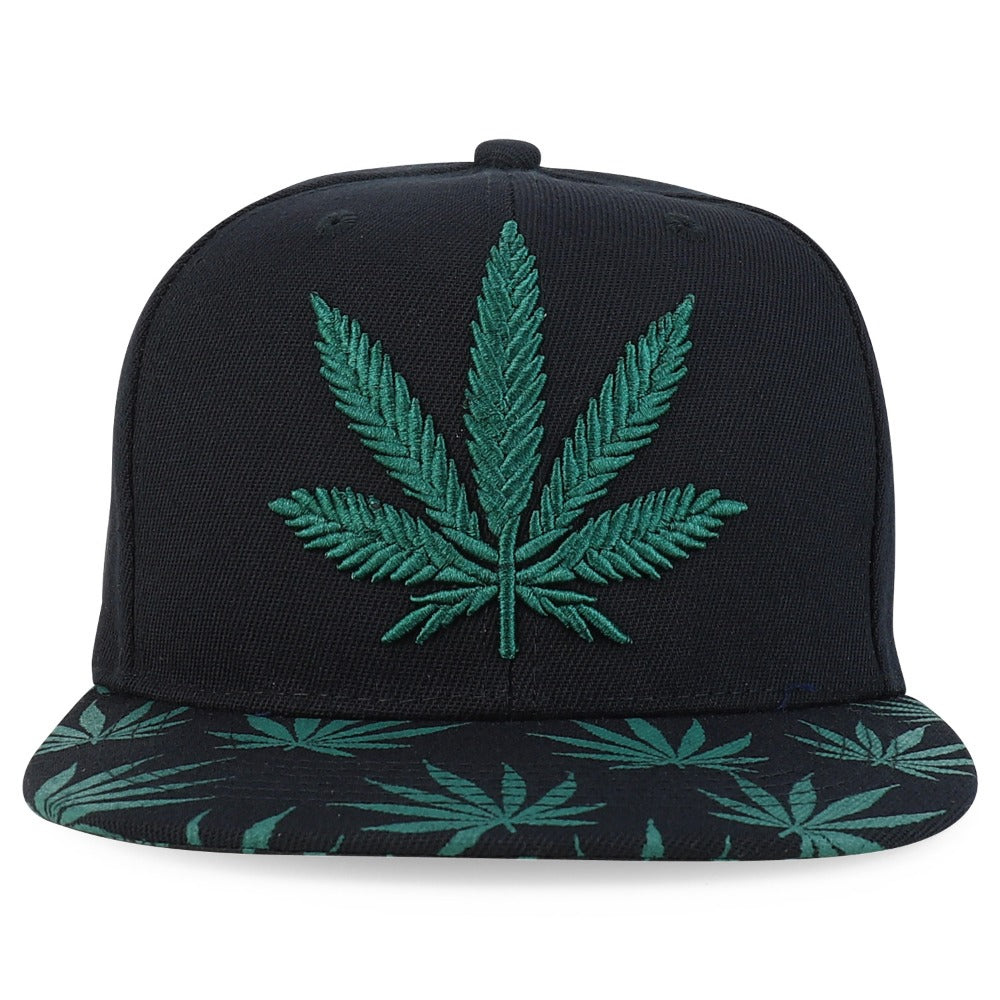 Snapback Cap - Rasta MJ Leaf 3D Embroidered Flat Bill High Profile 6 Panel Structured - product detail view 47
