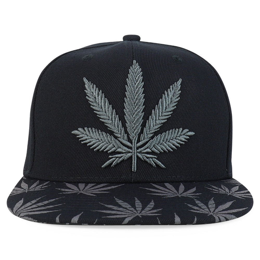 Snapback Cap - Rasta MJ Leaf 3D Embroidered Flat Bill High Profile 6 Panel Structured - product detail view 48