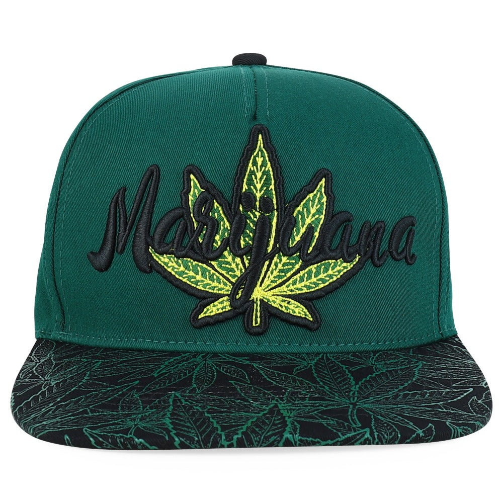 Snapback Cap - Rasta MJ Leaf 3D Embroidered Flat Bill High Profile 6 Panel Structured - product detail view 52