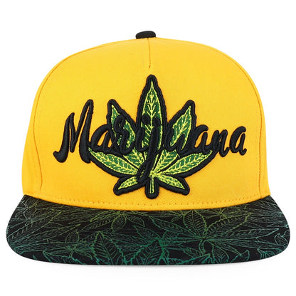 Snapback Cap - Rasta MJ Leaf 3D Embroidered Flat Bill High Profile 6 Panel Structured - product detail view 54