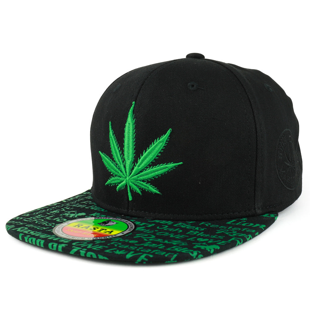 Snapback Cap - Rasta MJ Leaf 3D Embroidered Flat Bill High Profile 6 Panel Structured - product detail view 55