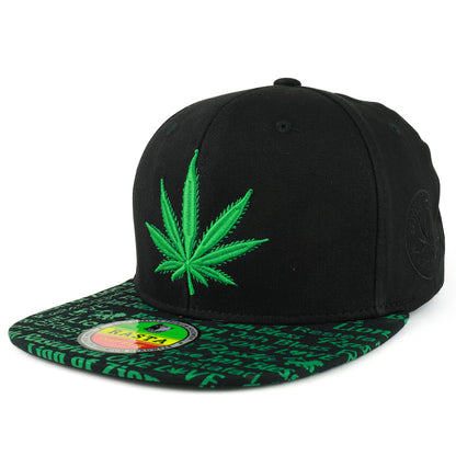 Snapback Cap - Rasta MJ Leaf 3D Embroidered Flat Bill High Profile 6 Panel Structured - product detail view 55