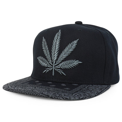 Snapback Cap - Rasta MJ Leaf 3D Embroidered Flat Bill High Profile 6 Panel Structured - product detail view 58