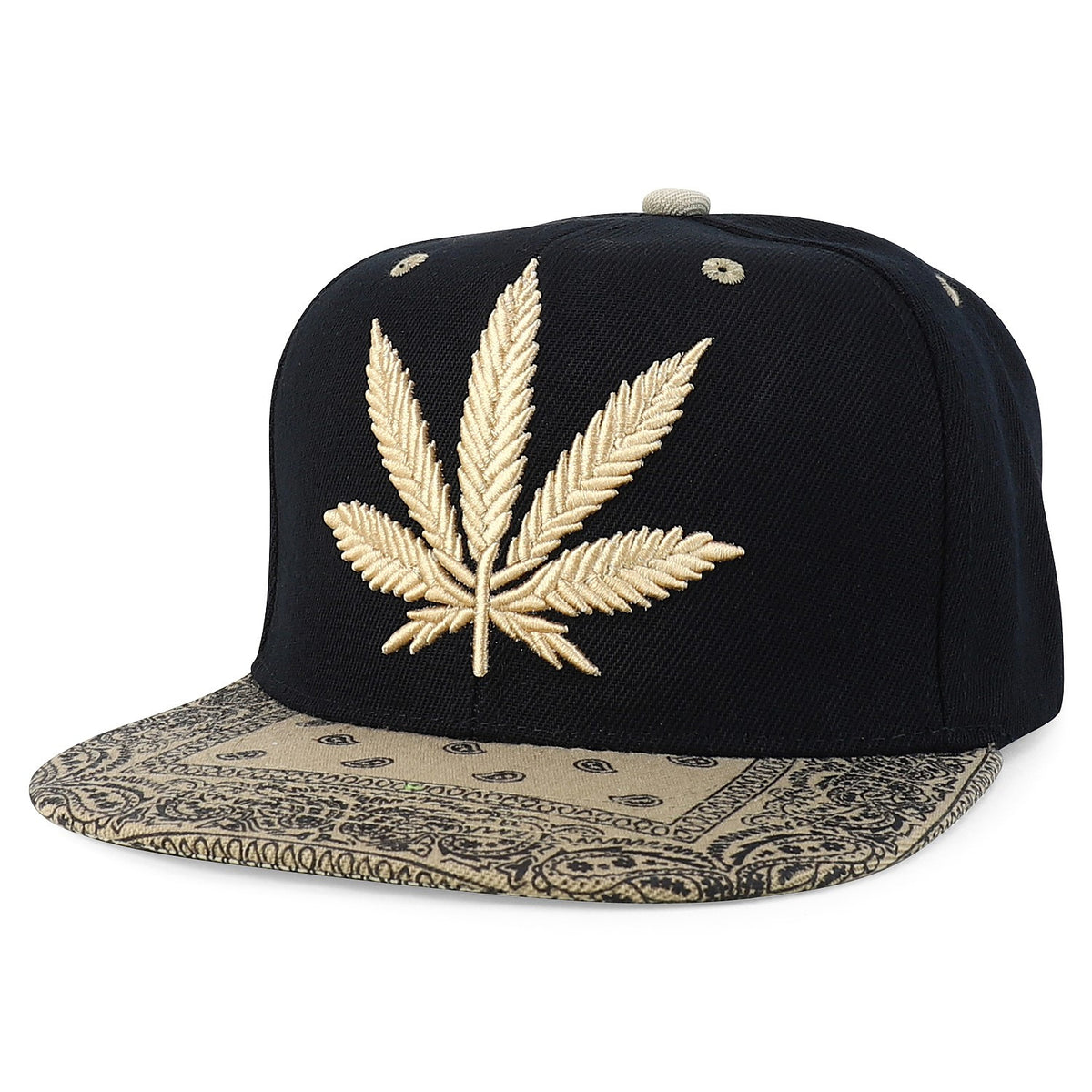 Snapback Cap - Rasta MJ Leaf 3D Embroidered Flat Bill High Profile 6 Panel Structured - product detail view 59
