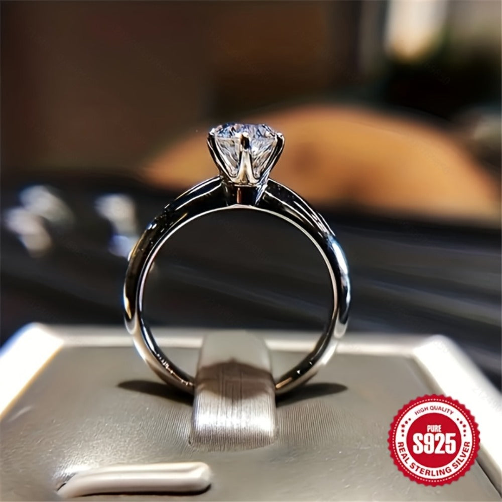 Stackable Rings for Women - 925 Silver Solitaire, Clear Stone Setting - 925 silver detail