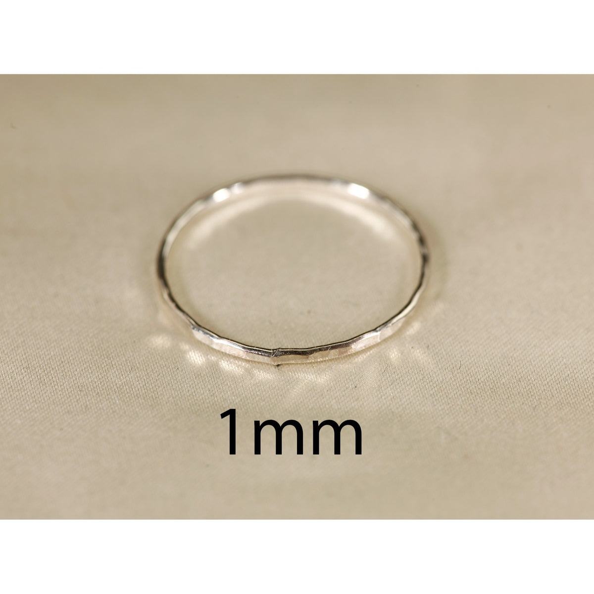 Stackable Rings for Women - 925 Sterling Silver Hammered Ring Minimalist Thin Band 1mm Textured Finish - product detail view