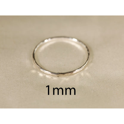 Stackable Rings for Women - 925 Sterling Silver Hammered Ring Minimalist Thin Band 1mm Textured Finish - product detail view