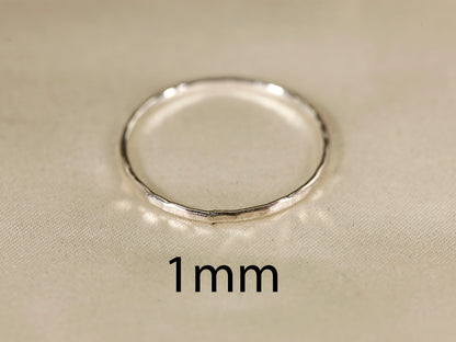 Stackable Rings for Women - 925 Sterling Silver Hammered Ring Minimalist Thin Band 1mm Textured Finish - product detail view