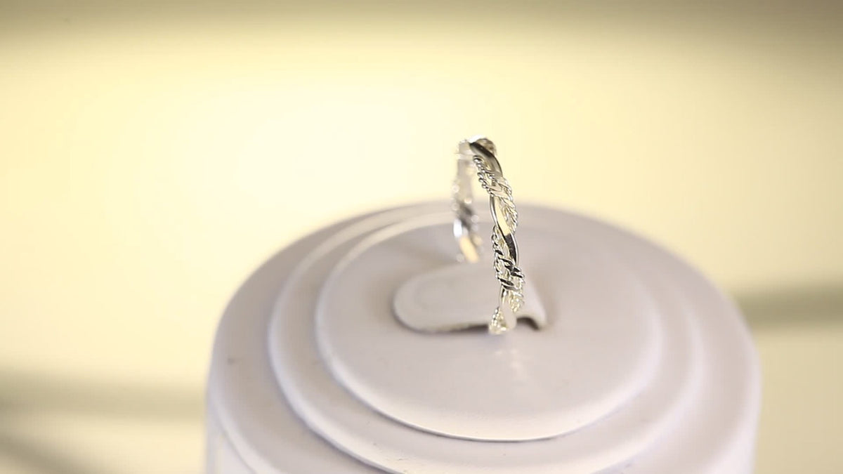 Stackable Rings for Women - 925 Sterling Silver Twist Texture Ring Handmade 2.3mm Minimalist Band Ring - product detail view